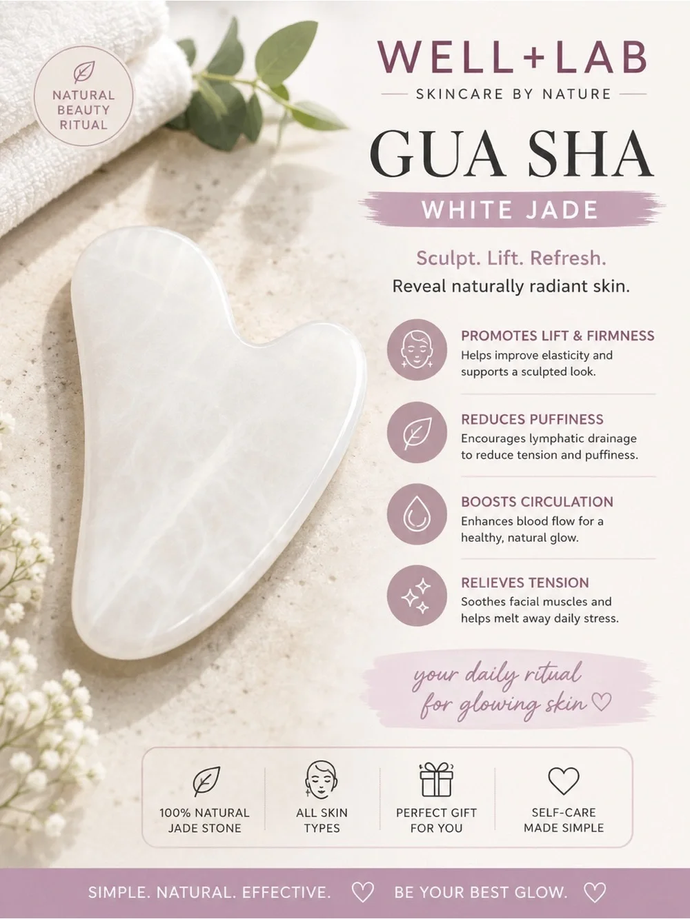 White Jade Gua Sha – Sculpting Facial Massage Tool